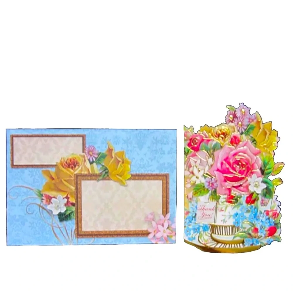 Punch Studio Single Gold Foil Fancy Shaped Note Card ~ Thank You Bouquet (64535)